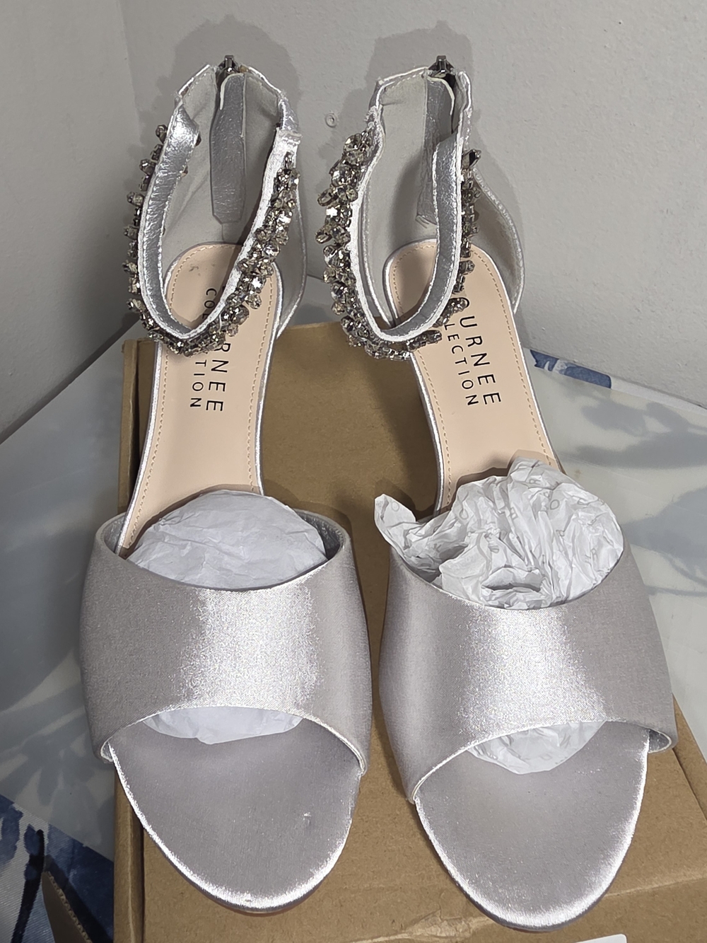 Journee Collection Silver Jeweled Ankle Strap Dress Sandals